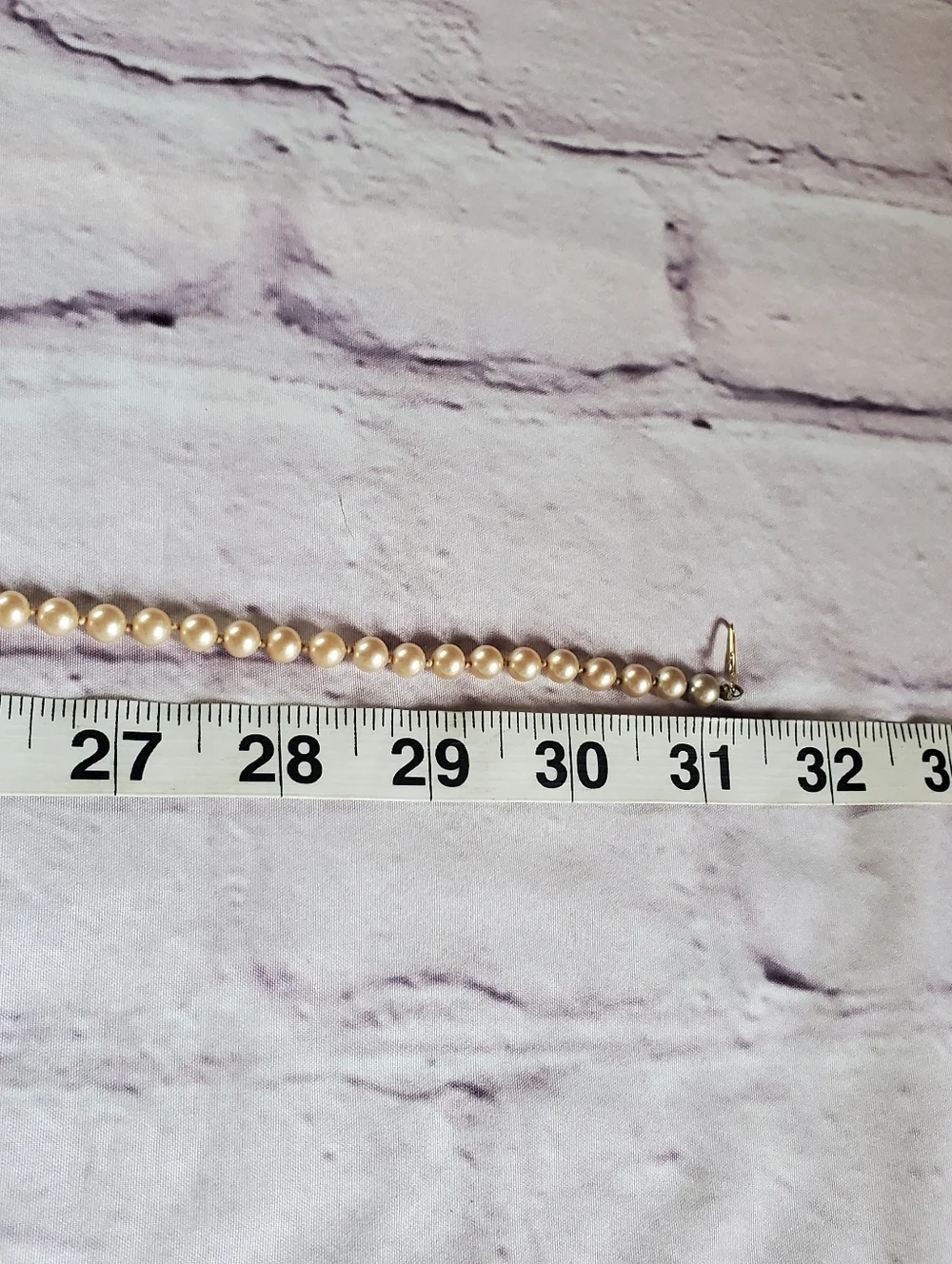 Vintage glass pearl necklace with sterling vermeil filigree clasp and hand knot